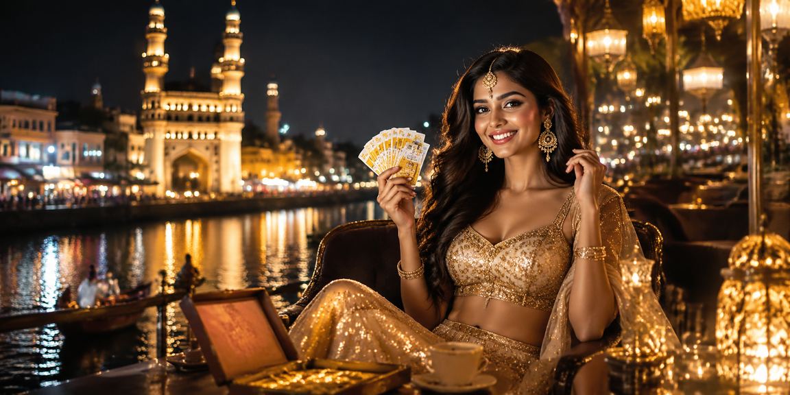 Hyderabad Charminar with lottery and festive lehenga theme